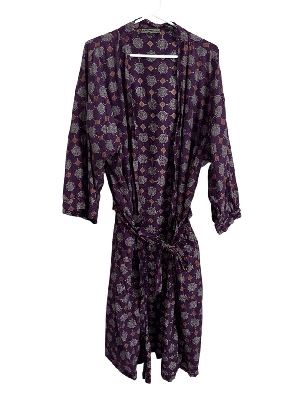 Robert Stock Silk Robe Purple Tribal Print One Size Lounge Weekend Retro Vintage